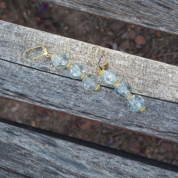 Handmade Iceflake Quartz Earrings On Gold Plated Brass Lever Hooks NWT - Picture 4 of 16